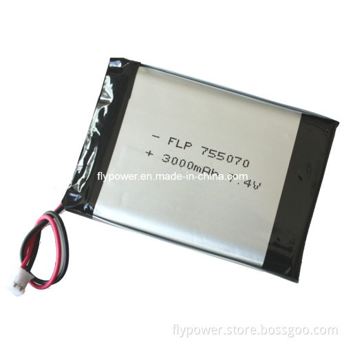 Lithium Battery 3.7V 3000mAh Rechargeable Battery Pack (1S1P of FLP-755070) .